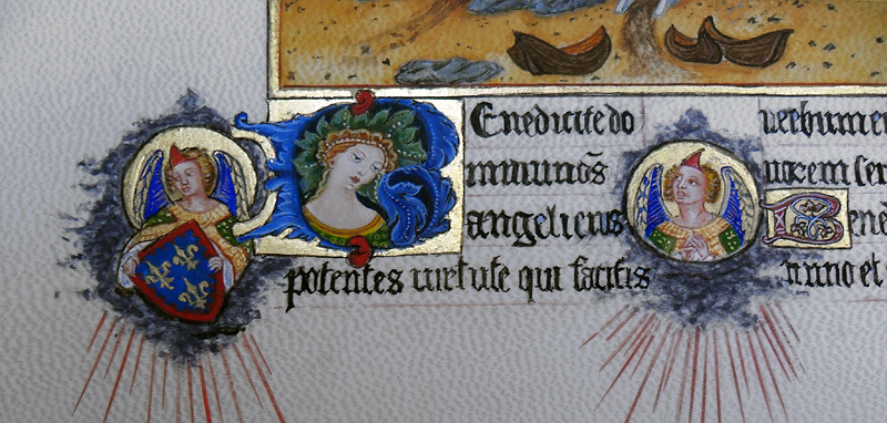Initiale B et médaillons d'anges. Très Riches Heures du duc de Berry. Initiale B et médaillons d'anges. Très Riches Heures du duc de Berry.