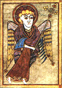 Livre de Kells – Tétramorphe : L’homme (Saint Mathieu)
